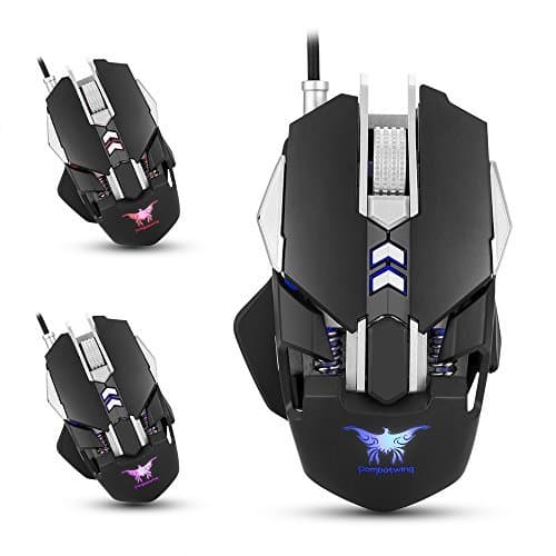 Gaming Mouse Wired Computer Mice Ergonomic 1200/1600/2400/3200DPI Adjustable with 7 Buttons Breathing LED Light 4 Color Changing 1000Hz Polling Rate (Black,CW30)