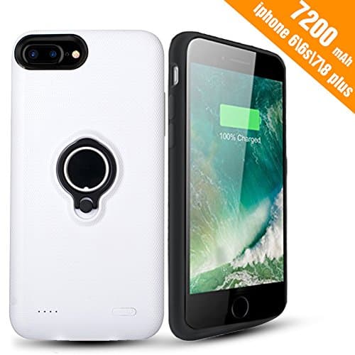 iPhone 7 Plus Battery Case - Hathcack 7200mAh Portable Battery Charging Case for iPhone 8 plus/7 Plus/6 plus/6s plus Extended Battery Juice Pack/Lightning Cable Input Mode Support Magnetic Car Holder (White)