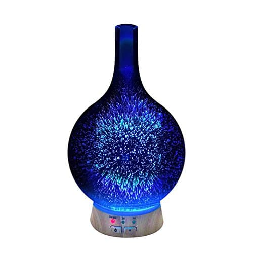 TJUAN 100ml 3D Glass Vase Aromatherapy Essential Oil Diffuser Silent Cool Mist Humidifier with 7 Colors -Wood grain