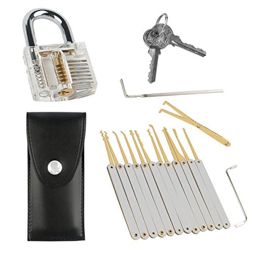 MYTK 12 Pcs Lock Pick Set with Transparent Padlock and Pouch