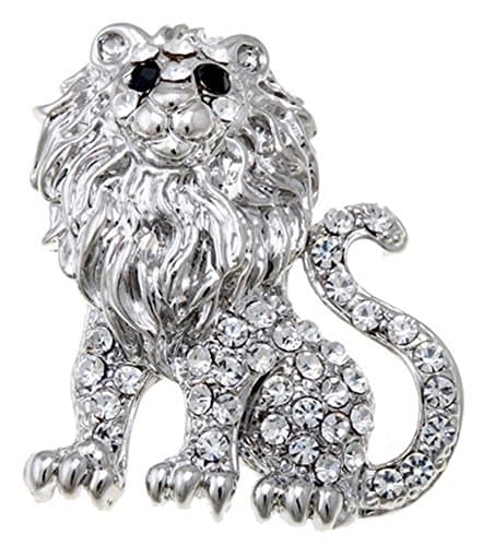 Silver Tone Crystal Encrusted Lion Brooch