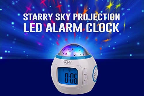 GPCT Starry Sky Projection LED Alarm Clock, Timer, & Music Player. Comes with 10 ringtones, Calendar, & Thermometer. Displays Time in 12hr and 24hr time modes - White