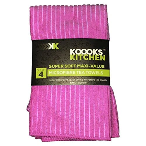 4 Pack Microfibre Koooks Kitchen Tea Towel So Soft Extra Absorbency Max Value - Fuchsia
