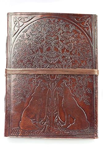 Leather Wallet Book Diary Travel Book Notebook Tree and Wolves 002