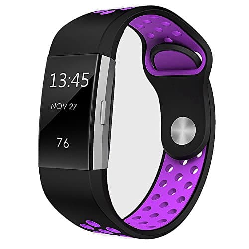 For Fitbit Charge 2 Bands,Stylish Adjustable Replacement Silicone Sport Wristband Strap For Fitbit Charge 2 HR Smartwatch Fitness Wristband Women Men Large Small Medium Available (Small, Purple)