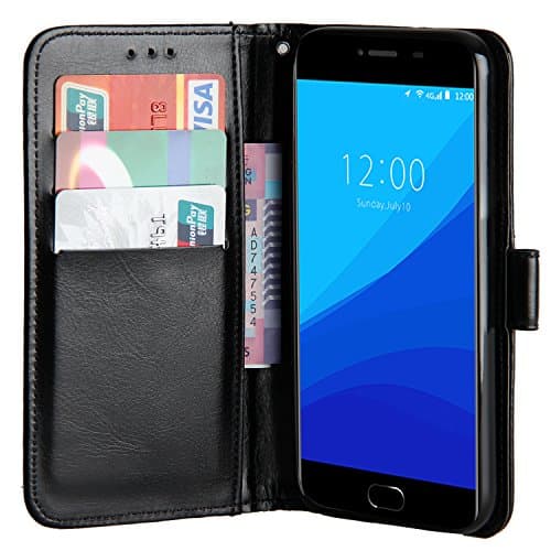 Raiphy Leather case for Umi C Note/UMIDIGI C Note ,Phone protective Leather Case with a card slot and Stand Function (Black)