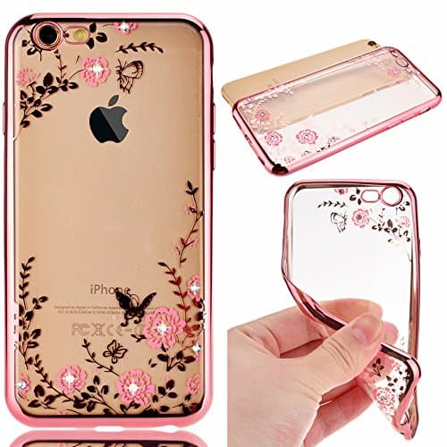 For iPhone 8 / iPhone 7 Case, Happy360 Shockproof Flowers Crystal Bumper Bling Silicone TPU Gel Protective Clear Rubber Soft Back Case Cover for iPhone 8 / iPhone 7, Rose Gold Pink