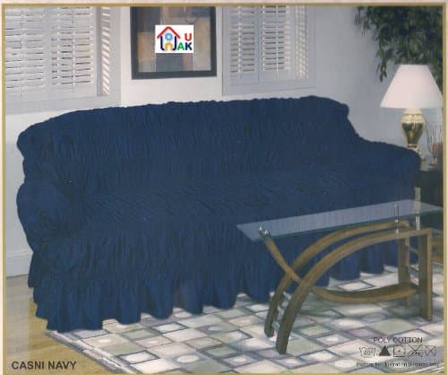 3 Seater BLUE Jacquard Sofa Cover - Universal Elastic Fitting (better than a throw) NAKUK