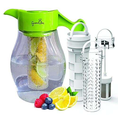 Fruit &amp; Tea Infusion Flavor Pitcher - FREE Infuser Recipe Ebook - Water &amp; tea infuser jug includes 3 infusers for fruit, tea and ice to enhance the flavor of water - Perfect for detox &amp; weight loss