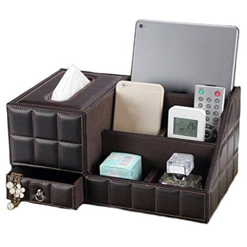 EFBBQ Brown Leather TV Remote Control Holder Organizer / Tissue Box / Controller TV Guide / Mail / CD Organizer / Caddy for Desk / Caddy / Office / Pens / Pencils / Makeup Brushes / Nightstand / Holder