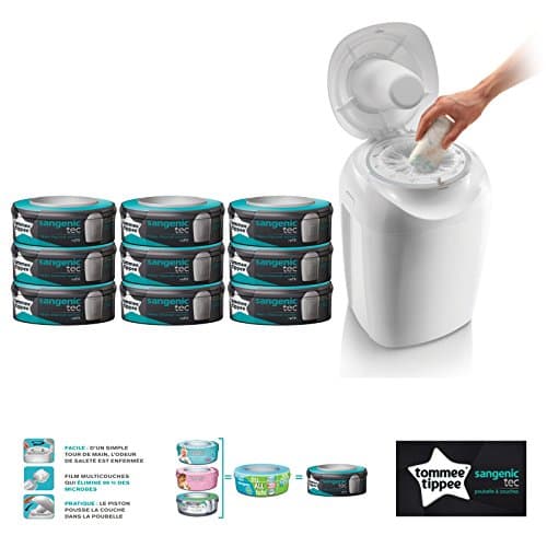 TEC White Nappy Bin with 9 TEC Refills - Multipack