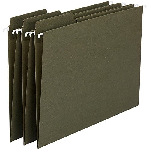 Smead 100% Recycled FasTab Hanging File Folder, 1/3-Cut Built-in Tab, Legal Size, Standard Green, 20 per Box (64137)