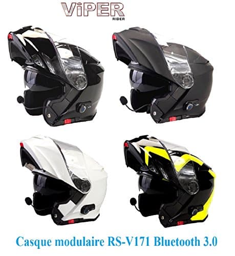 Motorcycle Helmet Viper rs-v171 Front Bluetooth 3.0 Front Helmet Ece 22.05 ACU APPROVED HELMET MODULAR Tourism, Spline noire / jaune, S