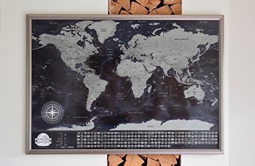 Scratchable Map with Silver Frame - Detailed Scratchable Travel Map