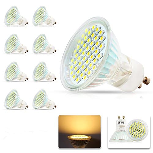 8 Pack Energy saving GU10 Led Bulbs Warm White 5W with 60 SMD 3528 New Chip Light Source 420LM AC200-240V Quartz Glass [Energy Class A]