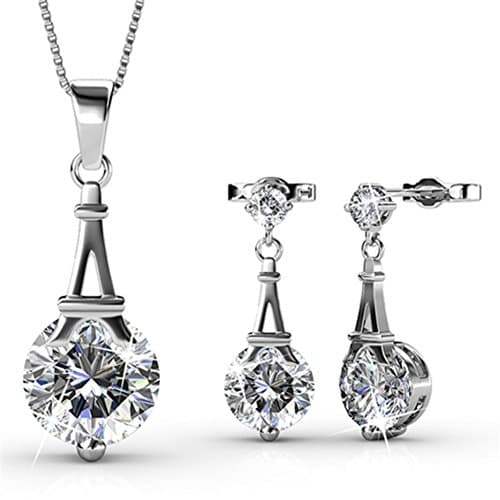 Private Twinkle 18ct White Gold Plated "Paris Love" Dangle Drop Earrings and Necklace Valentine Jewellery Set made with Crystal from SWAROVSKI Best Valentine Gift for Girls and Women with Gift Box