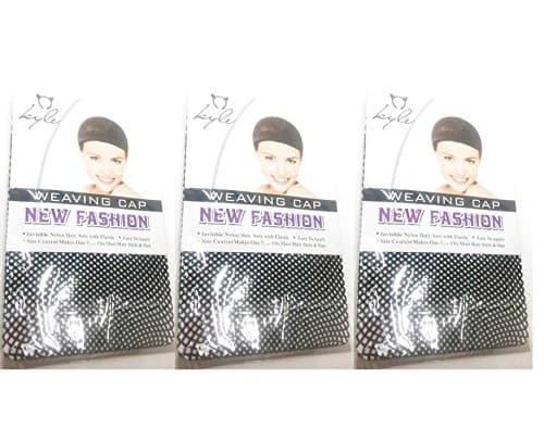 Pack of 3 Wig Cap Mesh Weaving Breathable Stretchable Stocking Hair Liner Unisex Black