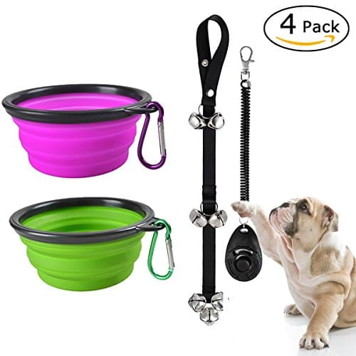 ONBET Dog Training Clicker for Pets Training with Set of 2 Collapsible Dog Bowls and Premium Quality Dog Doorbell for Pets