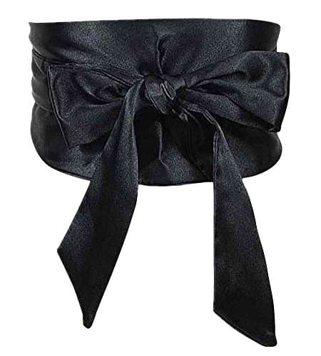 NormCorer Wedding Bridal Double Layer Artificial Silk Sash Belt Bowknot (black)