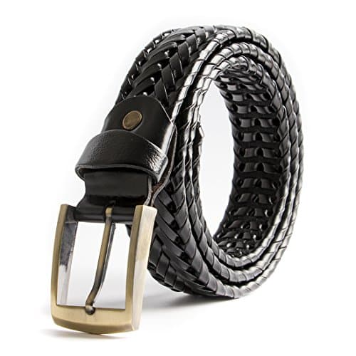 Men Braided Woven Genuine Leather Belt
