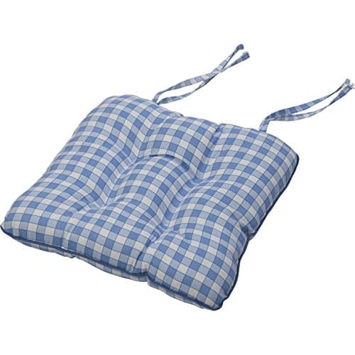 100% Cotton Gingham Check Square Seat Pad Outdoor Dining Kitchen Chair Cushion 14" x 15" (Blue)