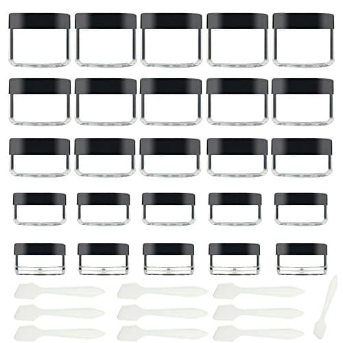 Empty Small Pots Fashionbabies 25 Pieces Plastic Pot Jars Empty Cosmetic Container +10 Pieces Spoon,Black(25PCS)
