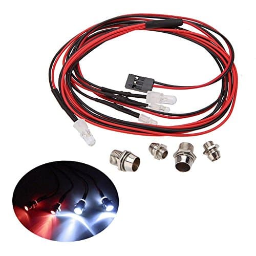 AntEuro RC LED Lights Set, 2 White LED Headlight and 2 Red LED Taillight for 1/10 Scale Rc Crawler Car Truck Tank HSP Tamiya D3