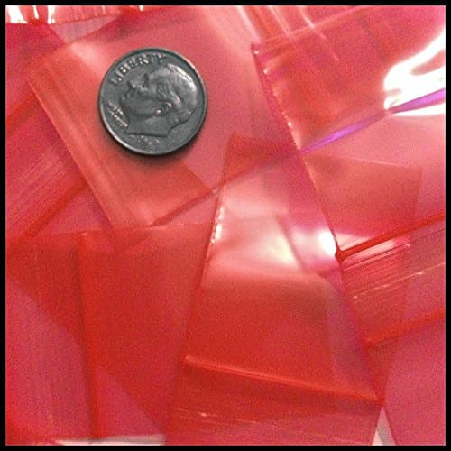 200 - 1.5" x 1.5" Clear 2 mil Plastic Ziplock Baggies Red Tone