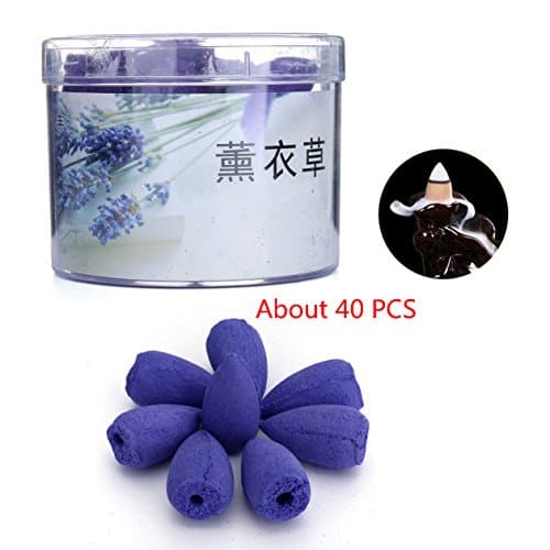 40PCs/Box Backflow Incense Sticks Fit for Backflow Incense Burner Holder, Tibetan Incense Backflow Incense Cones Flower Scent Incense Sticks Rose Jasmine Lavender Osmanthus Sakura Ambergris Lemon Scent (Lavender Scent)