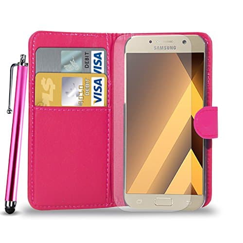 Samsung Galaxy A5(2017) Leather Wallet Case Cover Pouch + Screen Gaurd + Big Stylus Pen (PINK)