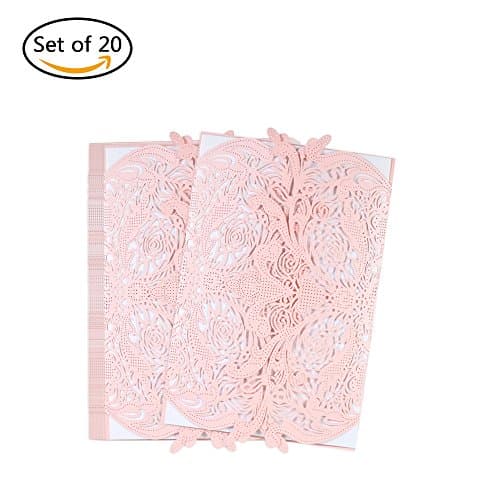 Laser Cut Invitation Kits, 20pcs Flora Invitations Cards with Empty Printing Paper for Engagement Wedding Birthday Party, Baby Shower, Graduation M pink