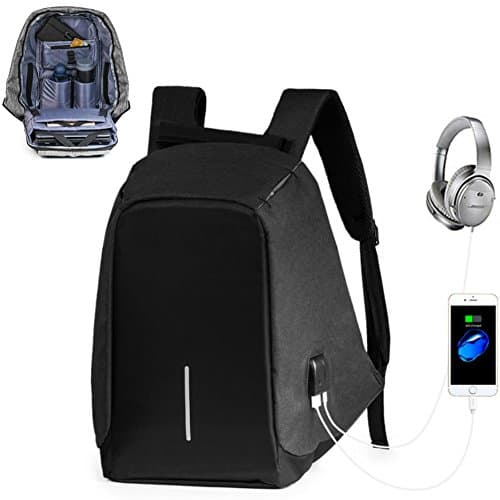 Business Laptop Backpack 15.6 inch, Backpack with USB Charging Port College School Rucksack Women and Men, with Headphone Port-Black Ship from UK (Black-01)