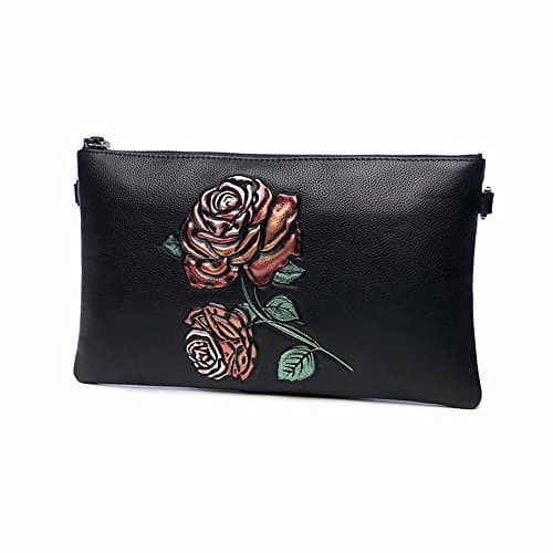 Leather ethnic style envelope bag, diagonal shoulder bag,Orange rose