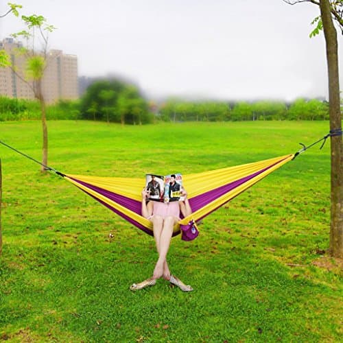 Outdoor high-end ultra-light ultra-thin breathable hammock double parachute cloth swing climbing leisure climbing(purple-yellow)
