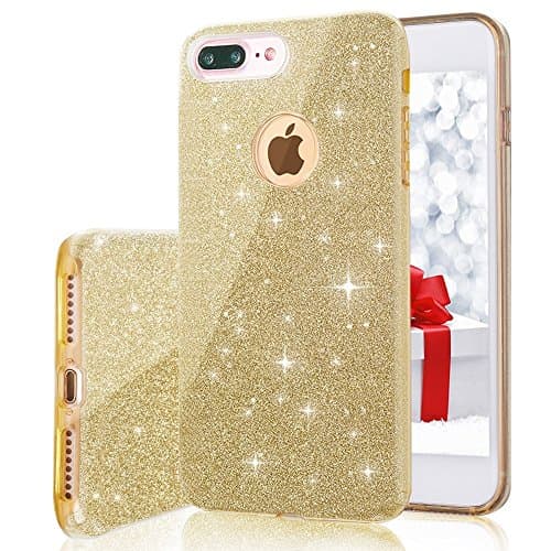 iPhone 8 Plus Case , iPhone 7 Plus Case ,SENCEE Bling Glitter Pretty Cute Case for Girls Lady Women 3 Layer Hybrid Anti-Slick Protective Soft Slim Thin TPU Case for iPhone 8 Plus iPhone 7 Plus (Gold)