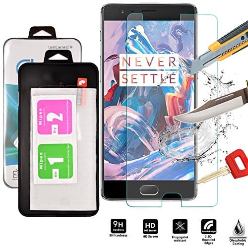 ONEPLUS 3 3T - Ewedo Genuine Shockproof Tempered Glass Screen Protector Tempered Glass Screen Protector / 9H Hardness Bubble-Free Installation / Scratch Resist] / With Fiber Cloths Wipes
