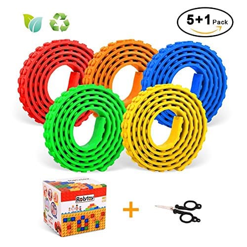 Block Tapes, 5 Rolls Reusable Silicone Self-Adhesive Building Block Tape with Scissors DIY Loop Tapes Compatible With Lego Building Bricks Construction Toys Wall Decoration, Inspire Imagination Toys for Kids