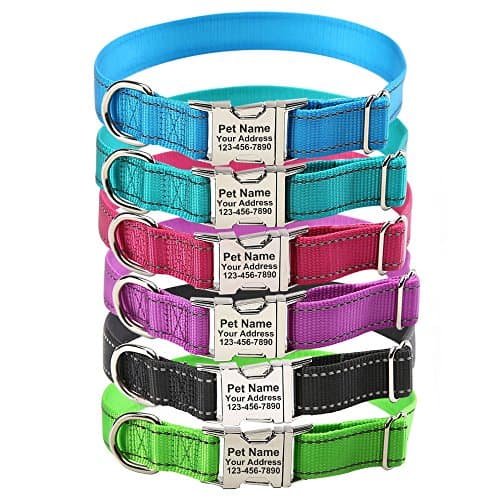 Sirwolf Personalized Dog Collar, Custom Reflective Collar with Name Phone Number Adjustable Size (S M L)