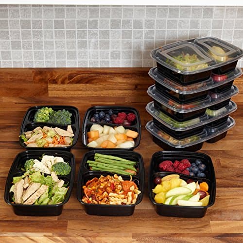 10 Pack 1, 2 or 3 Compartment Meal Prep Food Containers - BPA Free Plastic Lunch Box with Lids - Reusable Microwavable Freezer Dishwasher Stackable (2 Compartment)