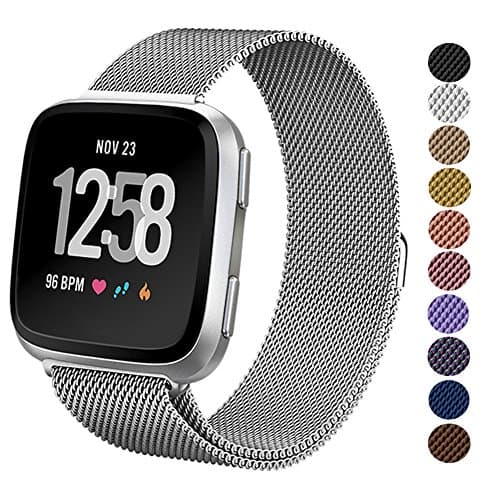 Fitbit Versa Strap, Pasway Milanese Loop Stainless Steel Metal Mesh Replacement Bracelet Bands with Adjustable Magnetic Lock for Fitbit Versa Fitness Smartwatch Sport Accessory Wristbands (Small- 14~17cm, 2#-Silver)