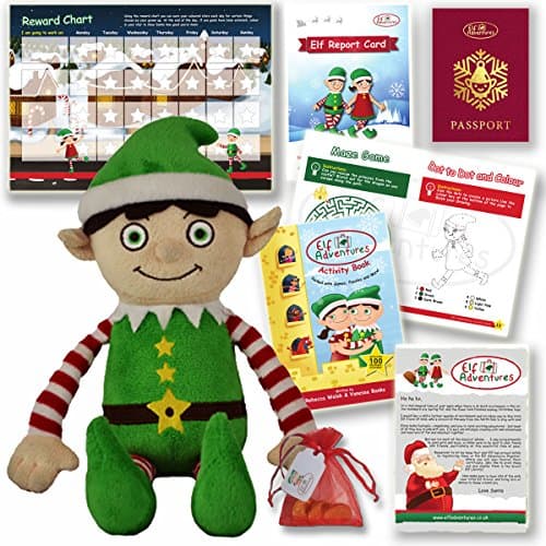 Elf Adventures Boy Elf Soft Toy Gift Set - Activity Book, Reward Chart, Letter from Santa for Elf on the Shelf