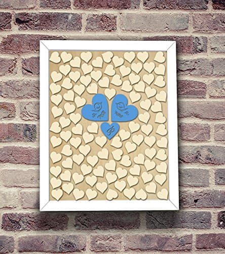 Bridal Shower Custom Alternative Rustic Personalized Wedding Guest Book Drop Box Unique Guestbook Wedding Decor 40x50 CM with 150 Pcs Wooden Hearts