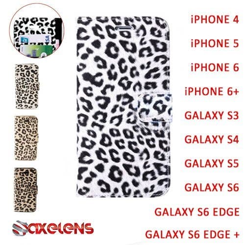 LEOPARD WALLET COVER CASE FOR IPHONE 6 and 6S - SMART FLIP - MAGNETIC CLOSURE - WHITE