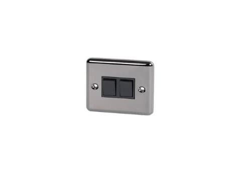 Volex Black Nickel Two Gang Light Switch with Rounded Edge and Black Rockers