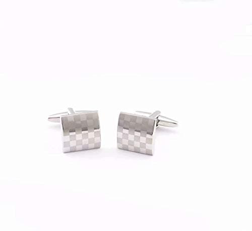 XiZiMi Mens Silver Square Checkerboard Cufflinks