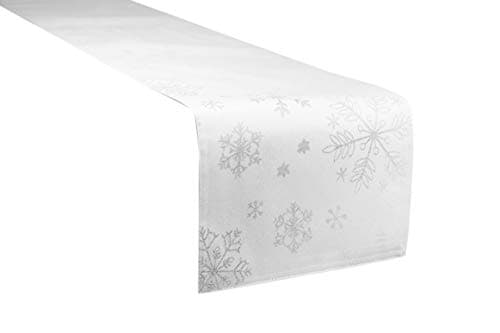 Lavin Holiday Table Runner, Rectangle Table Cover Polyester Smooth Fabric Washable Durable Double Layers Perfect for Holiday and Winter, Twinkle Snowflakes, Silver/White, 13x72 Inch