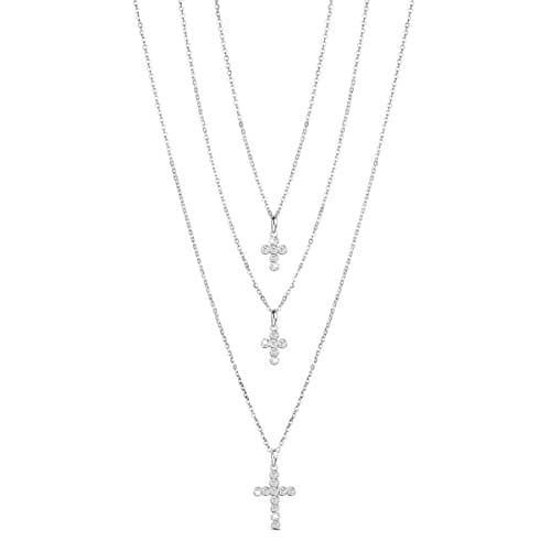 925 Sterling Silver Multi Layered Necklace with Three Cross AAA Zircon Pendant for Woman, Jewerlly for Women