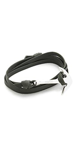 MIANS Anchor Leather Wrap Bracelet - Silver/Hunter - One Size