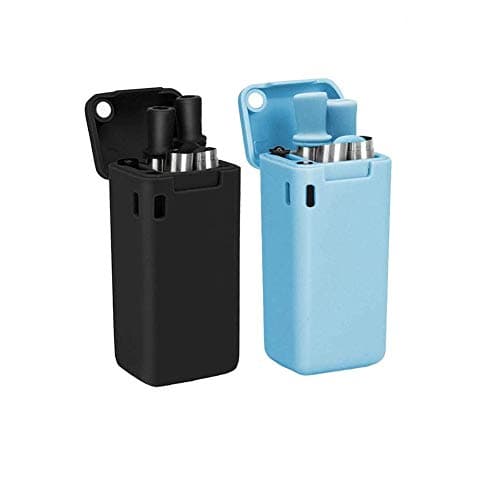 Komost [2-Pack] Foldable Collapsible Reusable Straws Stainless Steel Drinking Straws Portable Silicone Straws with Keychain Hole for Household Kitchen Outdoor Travel