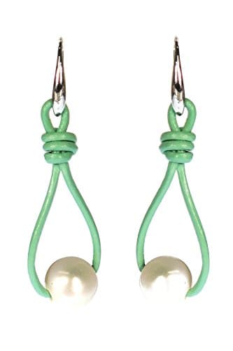 White Freshwater Pearl White Loop Leather Genuine Drop Silver-tone Earrings (Mint)